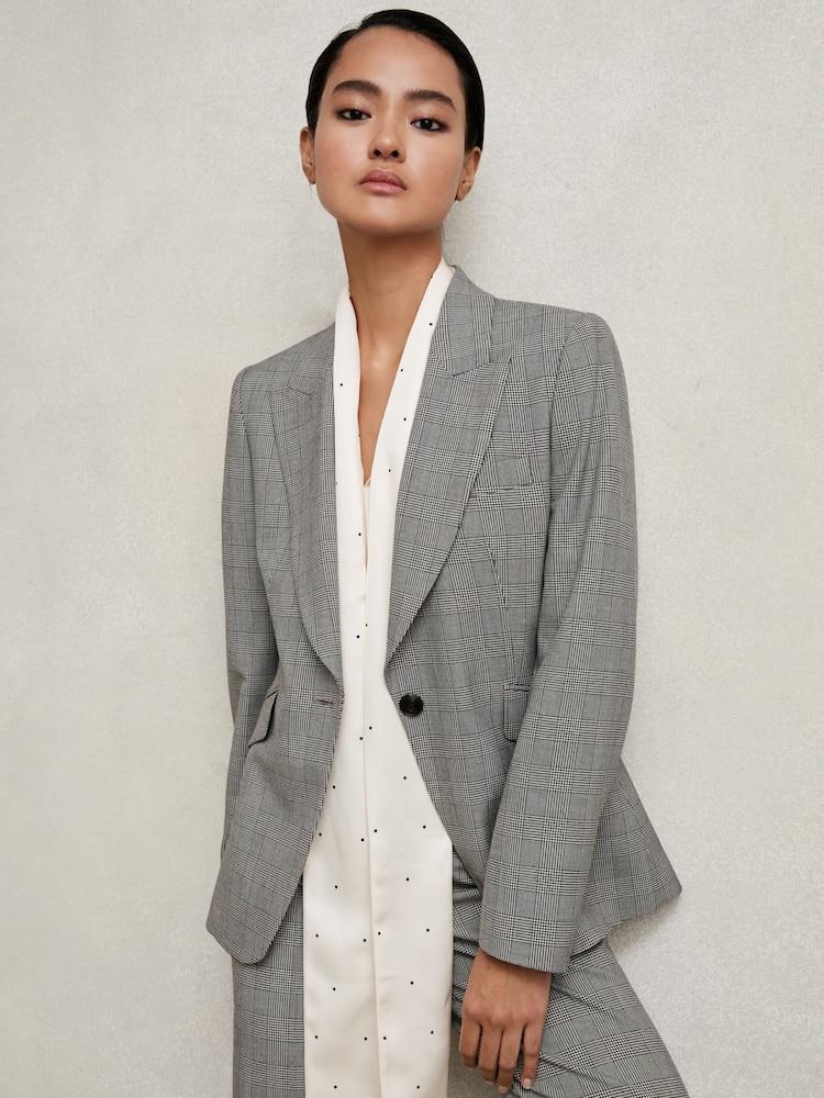 reiss Single-Breasted Check Suit Blazer in Grey