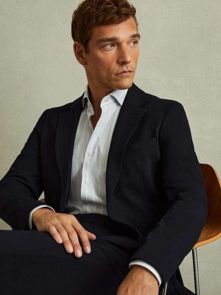reiss Single Breasted Jersey Suit Blazer in Navy