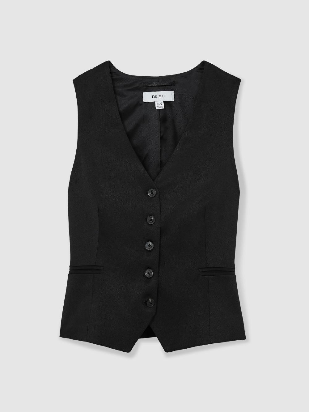 Reiss Single-Breasted Tailored Waistcoat In Black