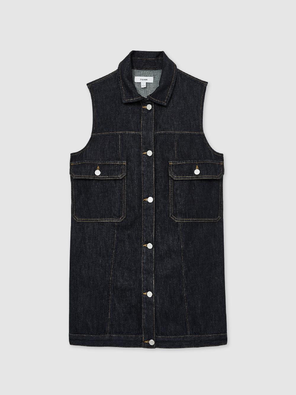 Reiss Sleeveless Denim Shift Dress In Indigo