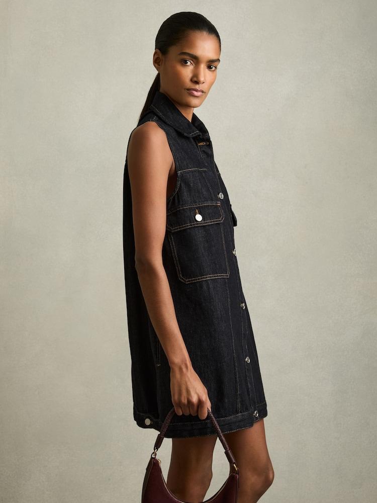 reiss Sleeveless Denim Shift Dress in Indigo