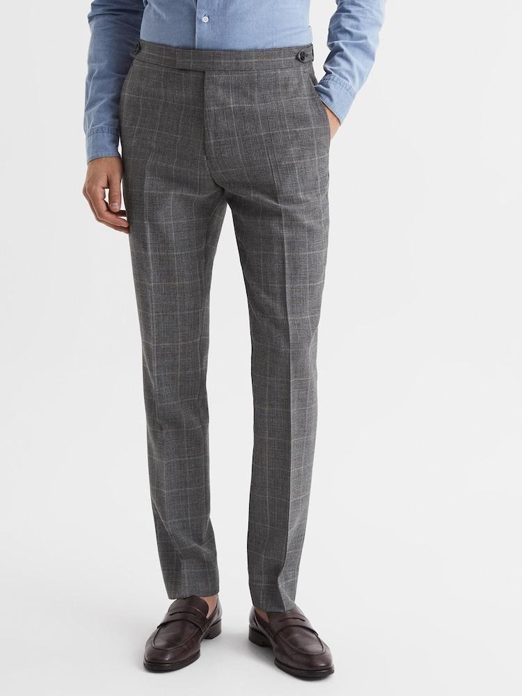 reiss Slim Fit Checked Trousers in Grey