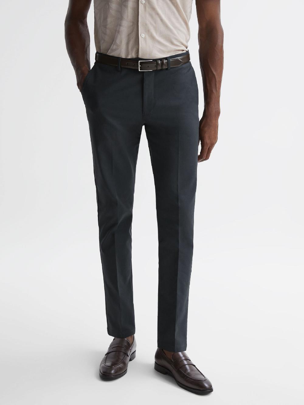Reiss Slim Fit Cotton Blend Chinos In Steel Blue