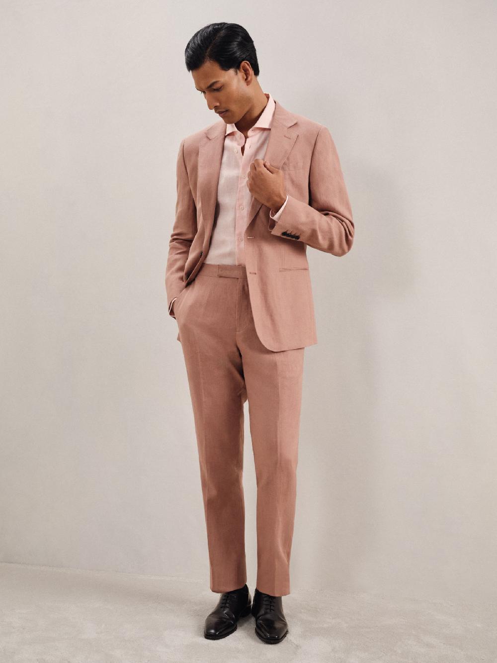 Reiss Slim Fit Linen Trousers In Rose Pink