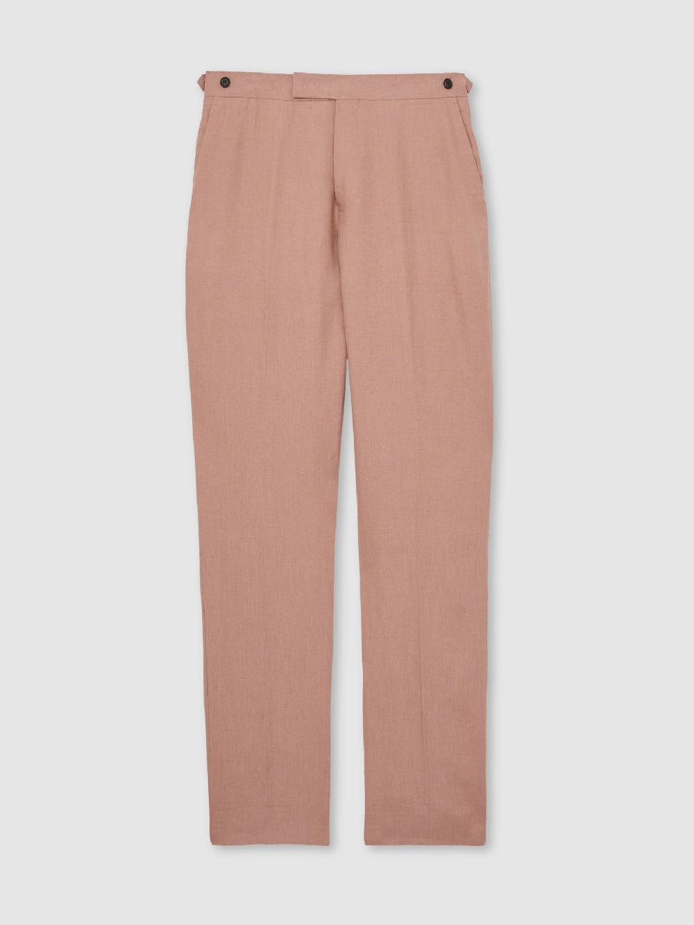 Reiss Slim Fit Linen Trousers In Rose Pink