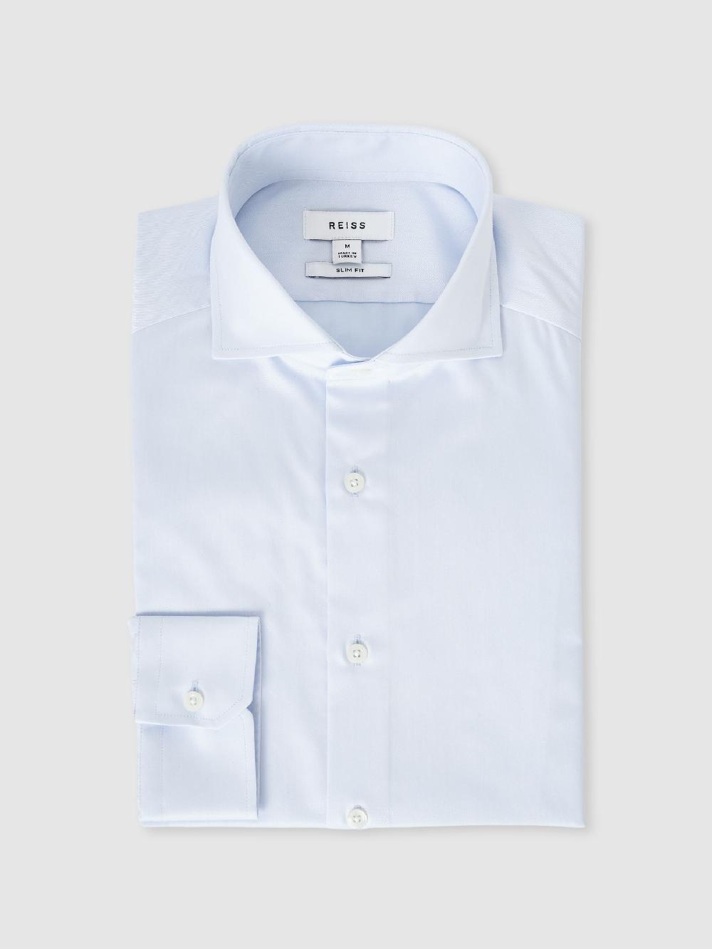 Reiss Slim Fit Two-Fold Cotton Shirt In Soft Blue