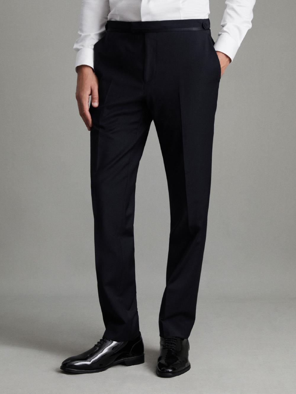 Reiss Slim-Fit Wool-Blend Tuxedo Trousers In Navy