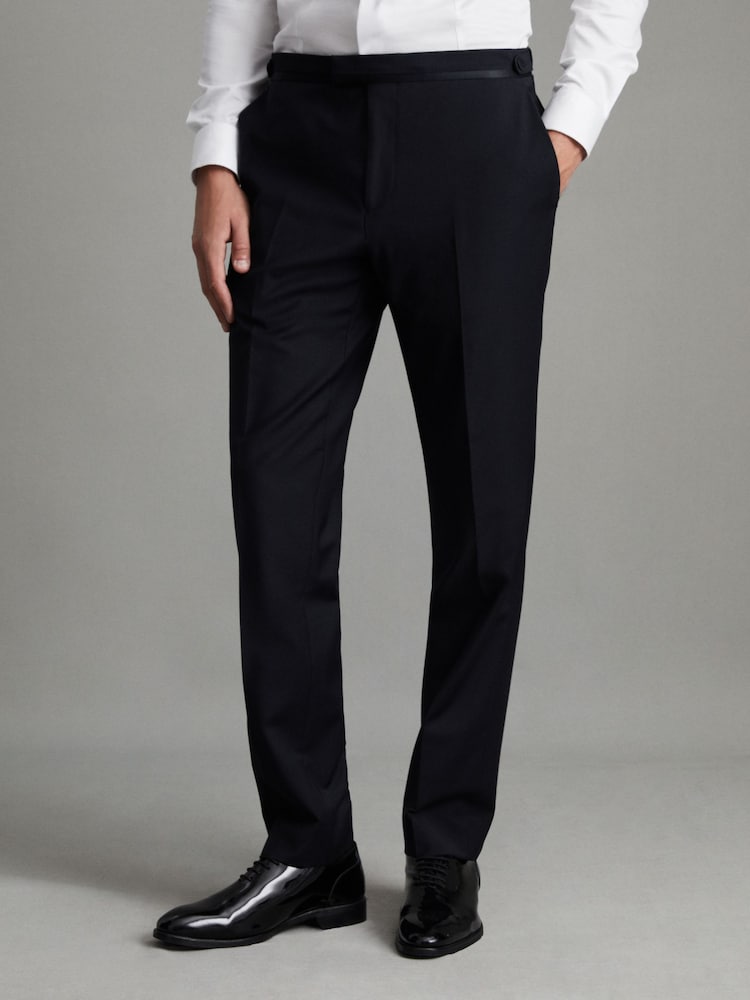 reiss Slim-Fit Wool-Blend Tuxedo Trousers in Navy