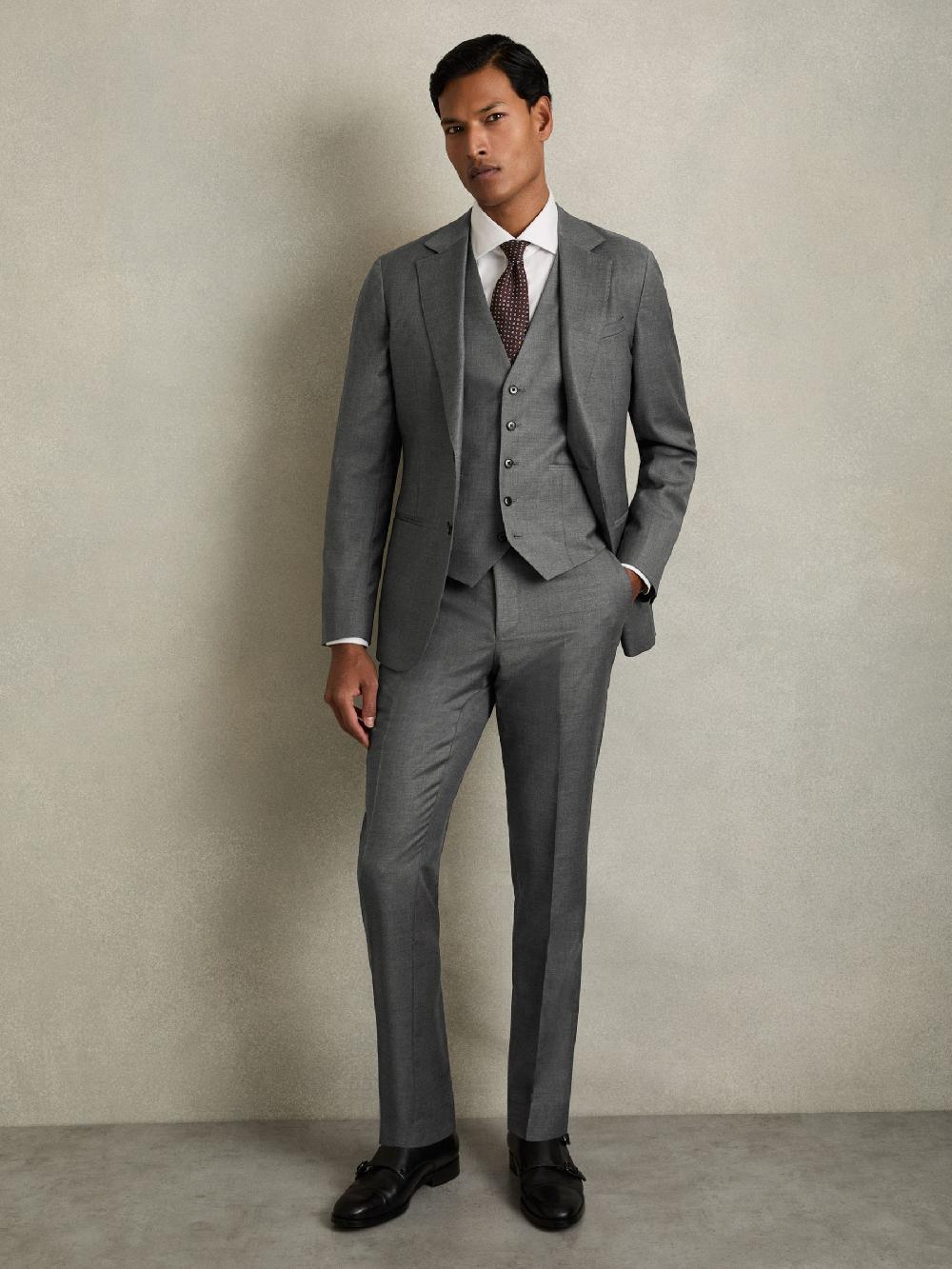 Reiss Slim-Fit Wool Suit Waistcoat In Grey