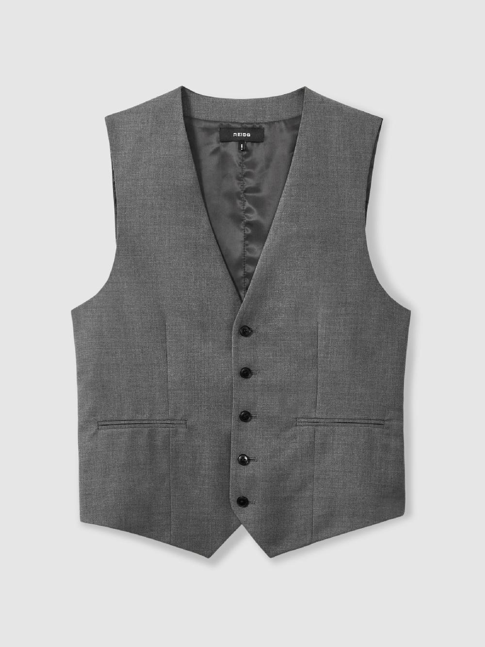 Reiss Slim-Fit Wool Suit Waistcoat In Grey