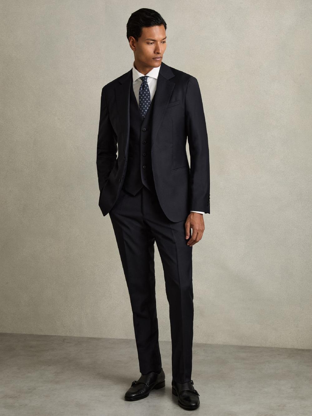 Reiss Slim-Fit Wool Suit Waistcoat In Navy