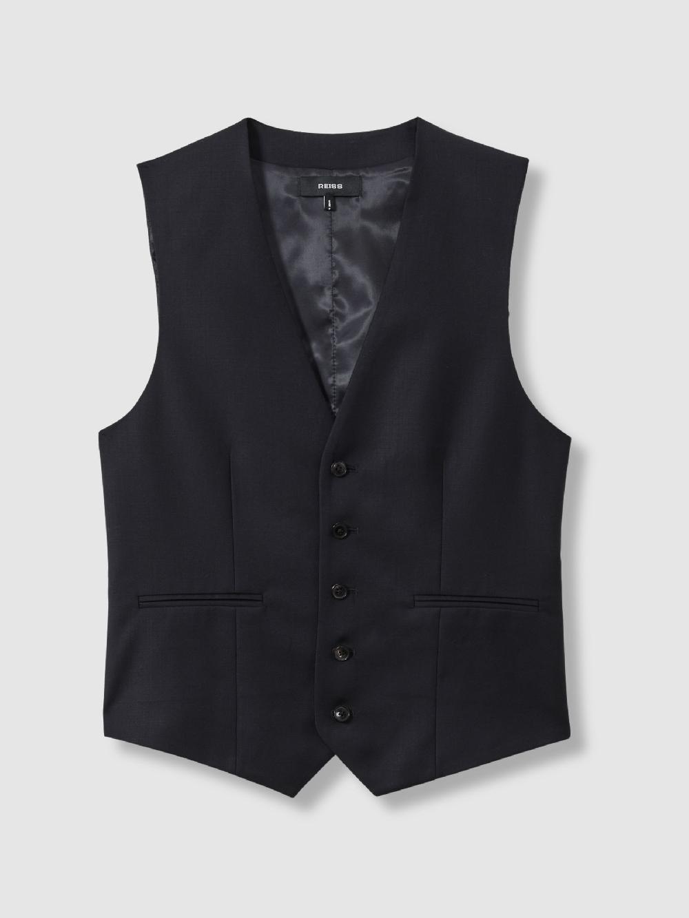 Reiss Slim-Fit Wool Suit Waistcoat In Navy