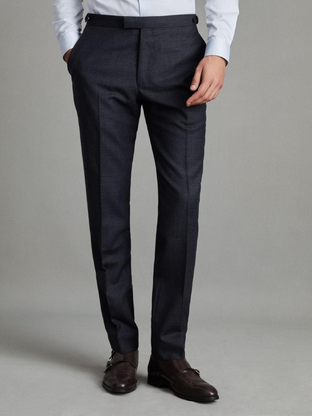Reiss Slim Fit Wool Textured Trousers In Navy