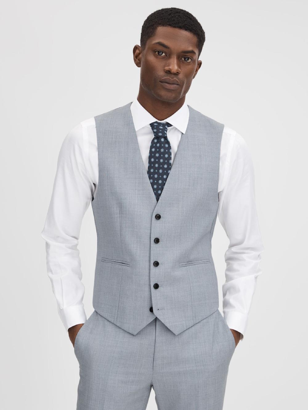 Reiss Slim Fit Wool Waistcoat In Soft Blue