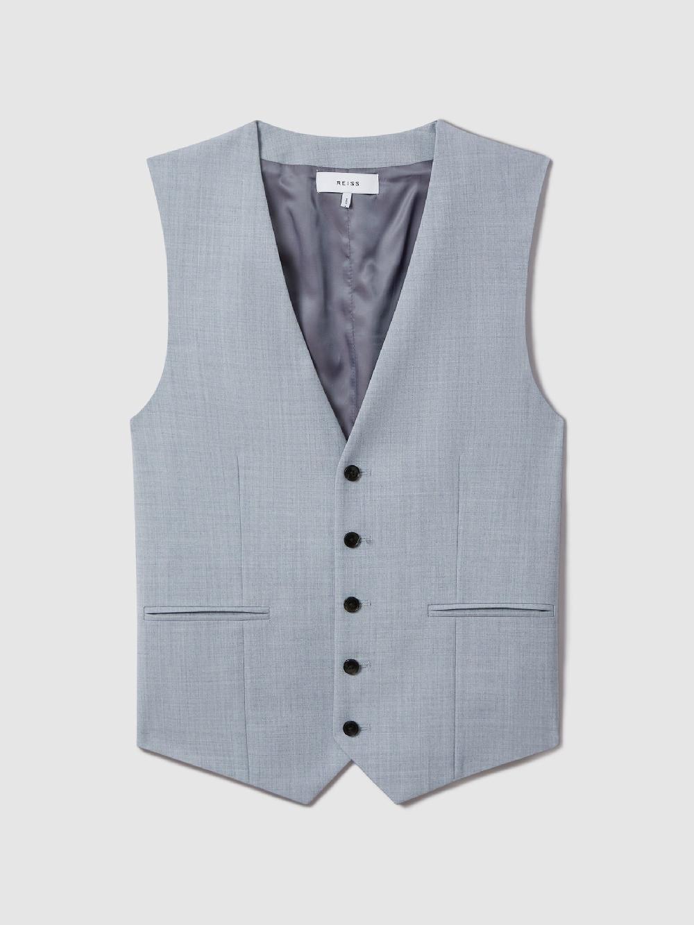 Reiss Slim Fit Wool Waistcoat In Soft Blue