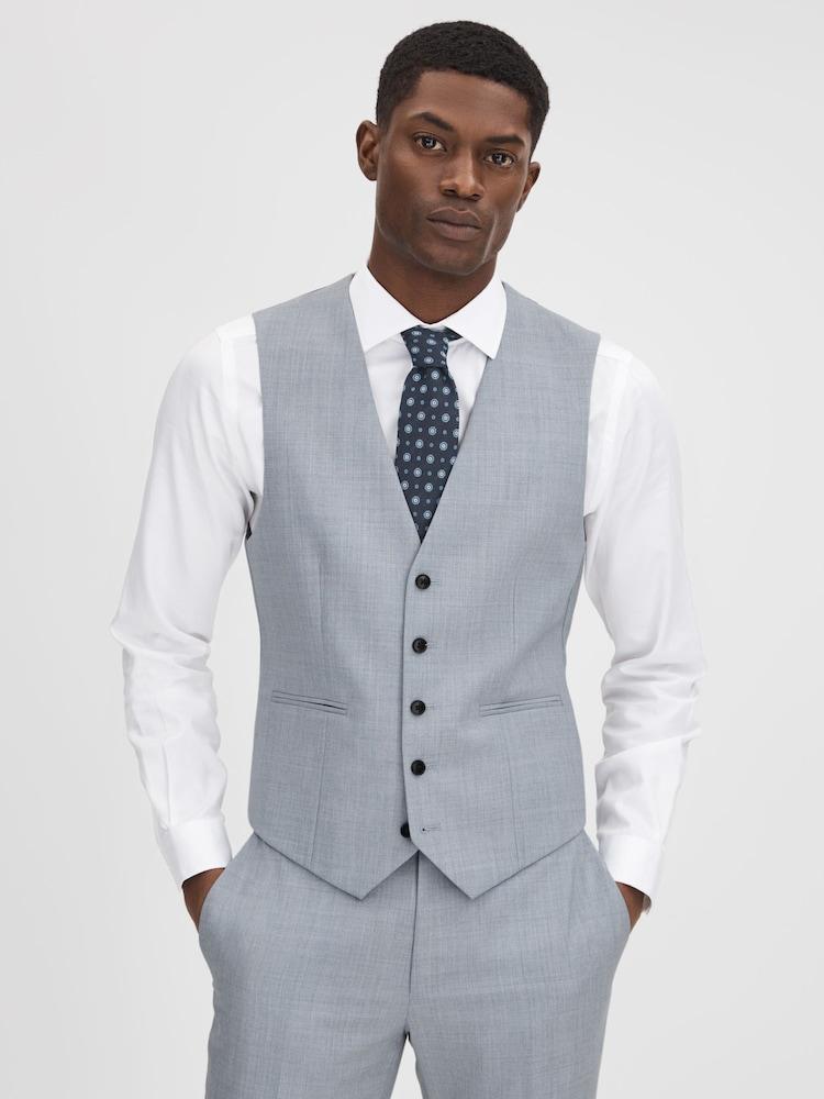 reiss Slim Fit Wool Waistcoat in Soft Blue