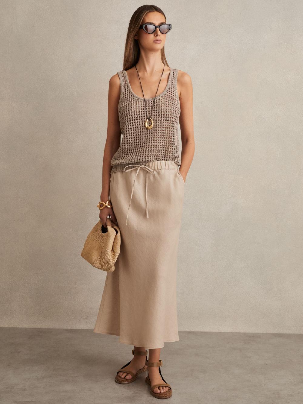 Reiss Slip Midi Skirt In Neutral