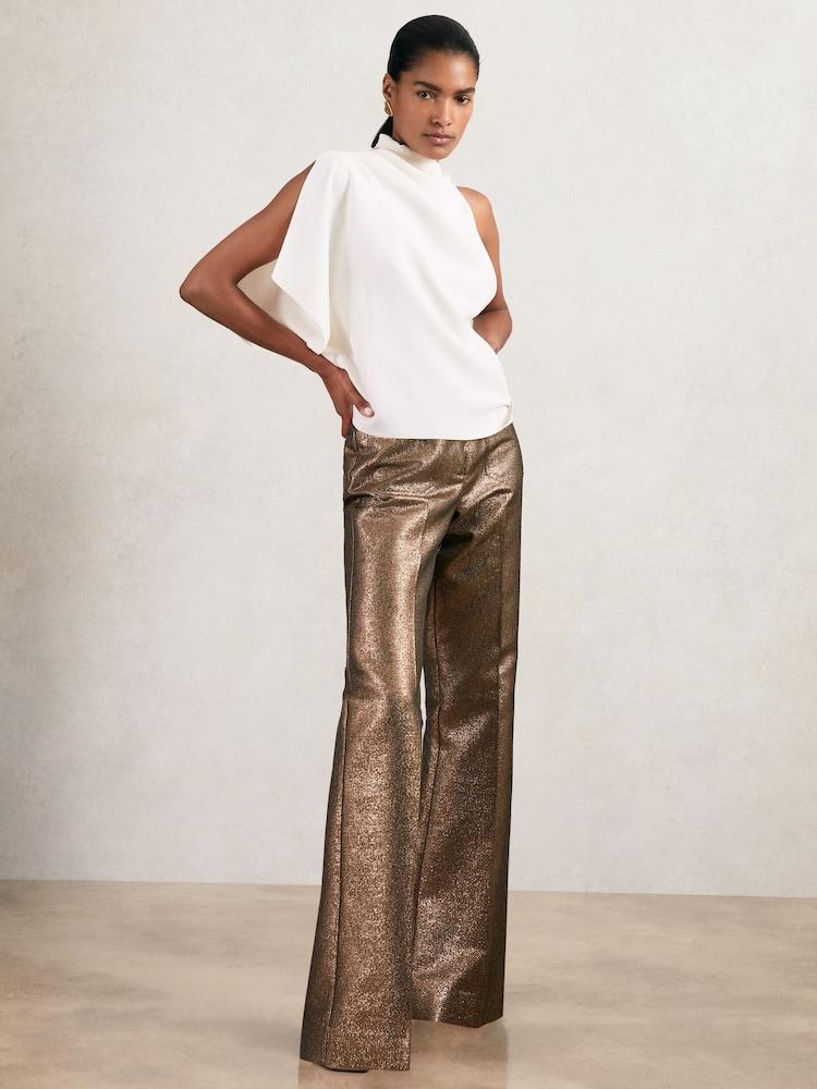 reiss Sparkle Patch-Pocket Flared Trousers in Gold