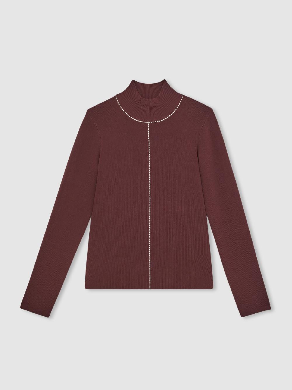 Reiss Stitch-Detail Funnel-Neck Jumper In Burgundy