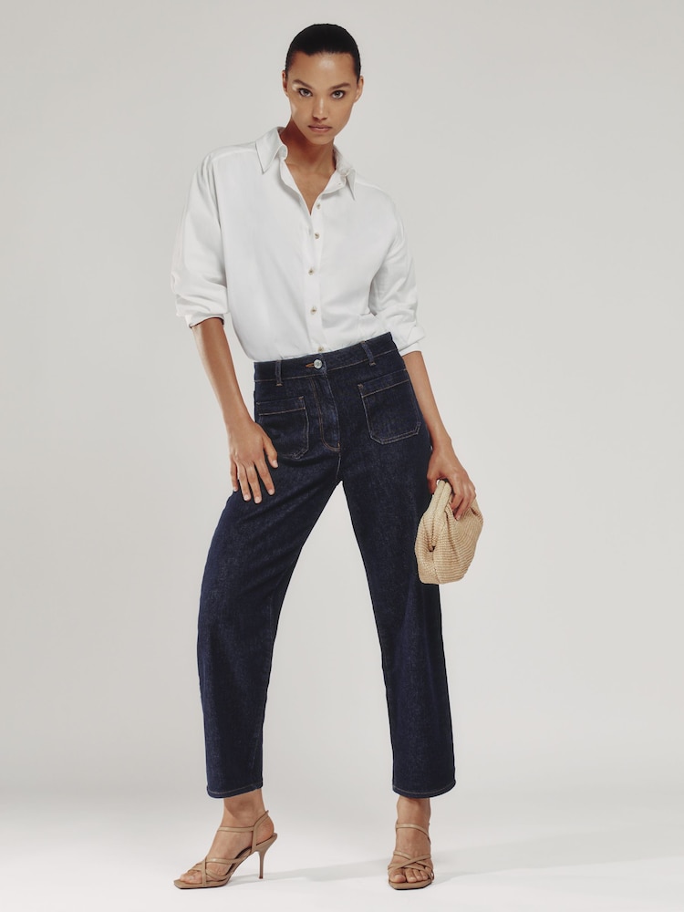 reiss Straight-Leg Patch-Pocket Jeans in Dark Blue