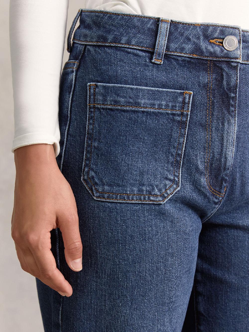 Reiss Straight-Leg Patch-Pocket Jeans In Mid Blue