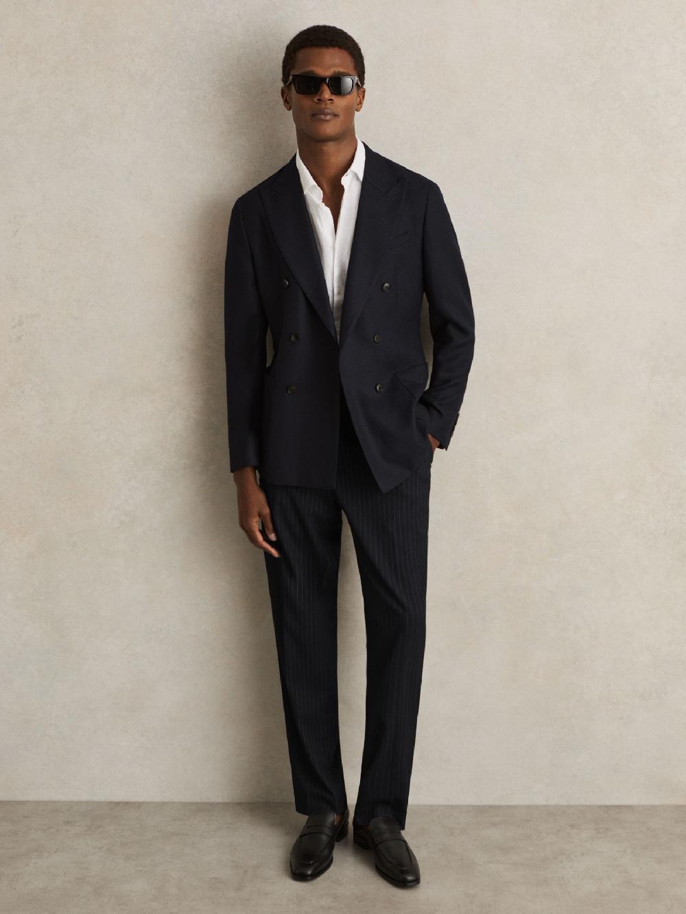 Reiss Straight Leg Pinstripe Trousers In Navy