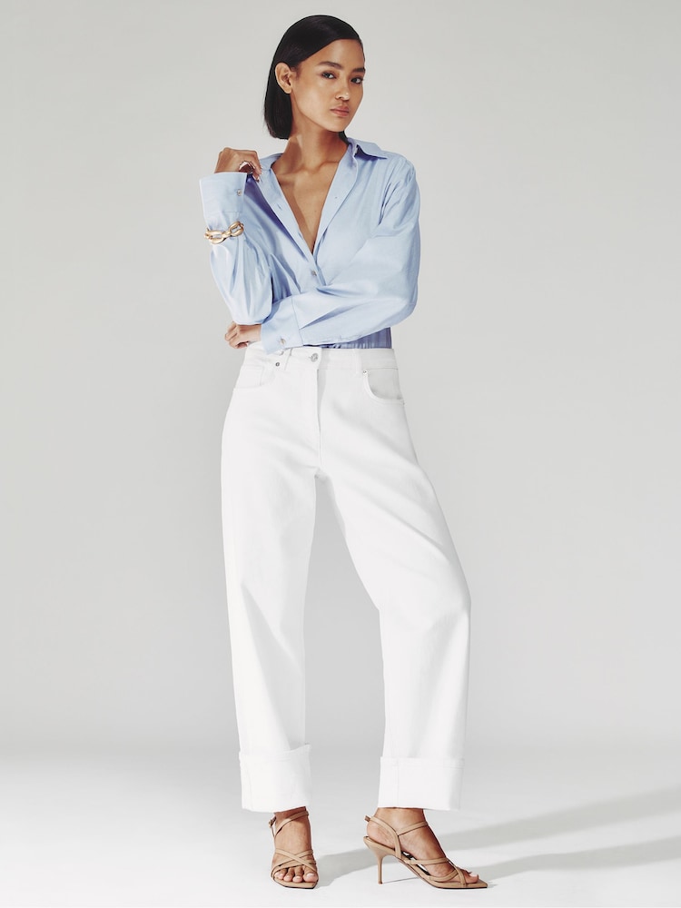 reiss Straight Leg Turn Up Jeans in White