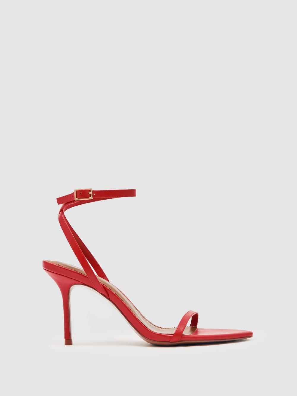 Reiss Strappy Stiletto Sandals In Red Leather