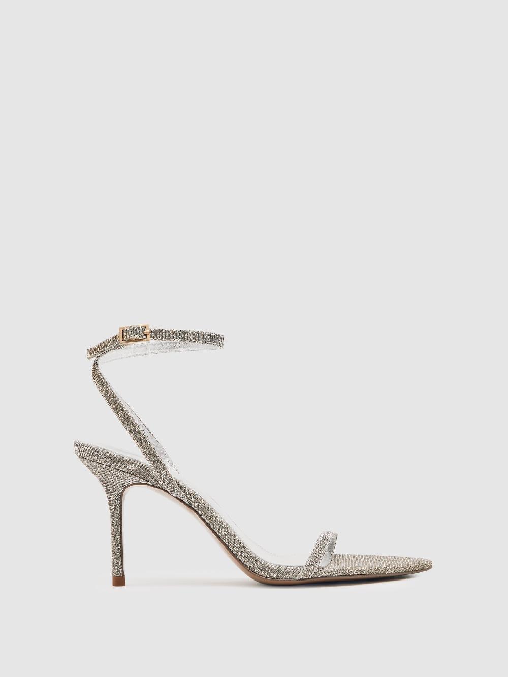 Reiss Strappy Stiletto Sandals In Silver