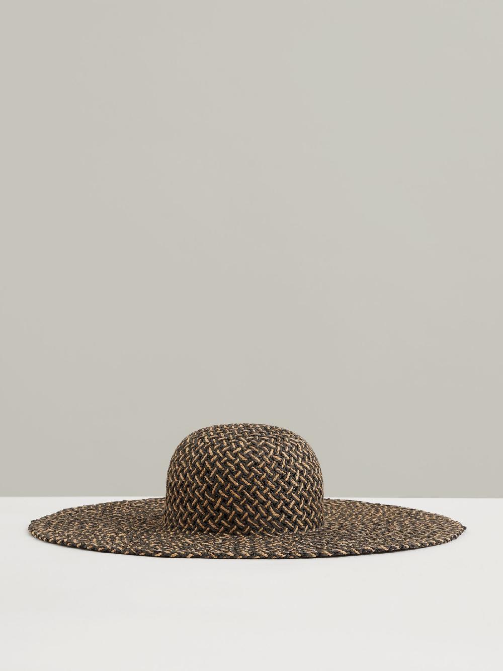 Reiss Straw Basket-Weave Sun Hat In Black/Natural