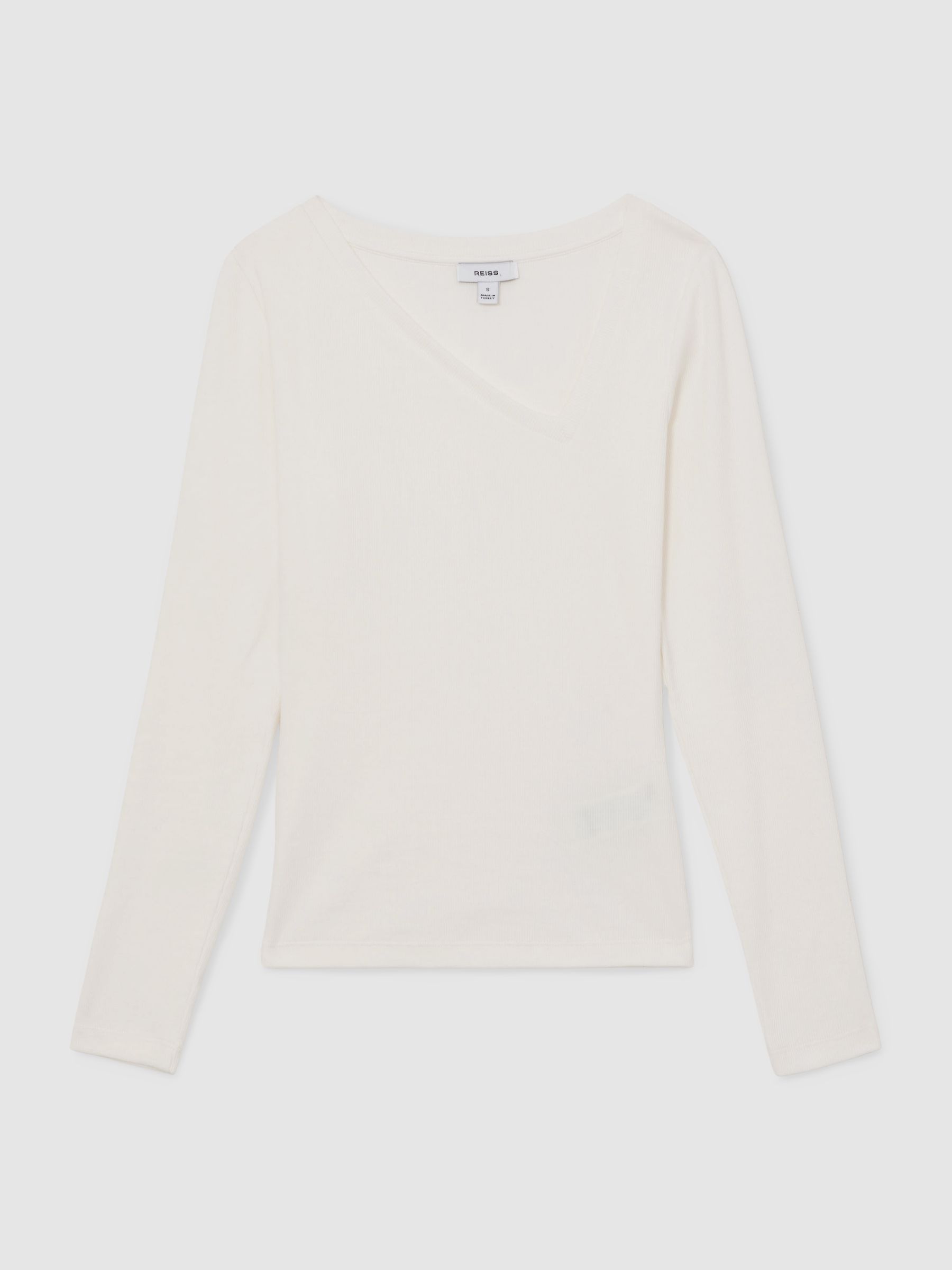 Reiss Stretch-Cotton Asymmetric-Neck Top In White