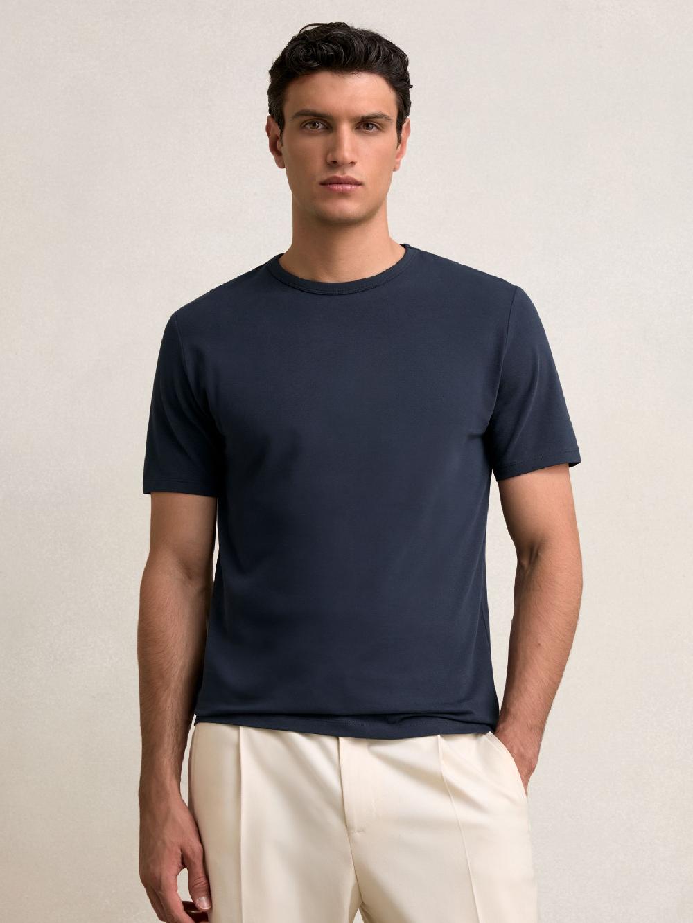 Reiss Stretch-Cotton Crew-Neck T-Shirt In Navy