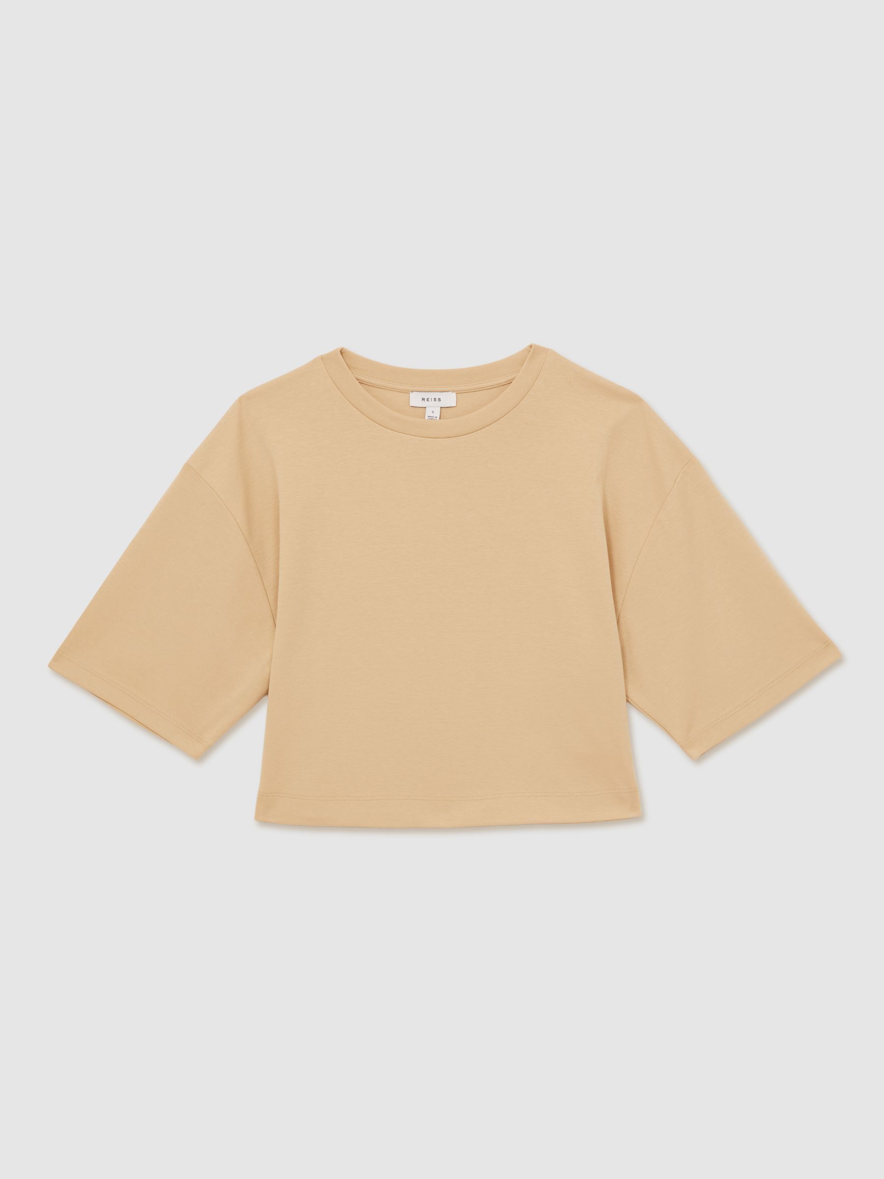 Reiss Stretch-Cotton Cropped T-Shirt In Sand