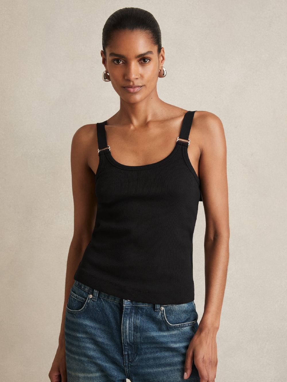 Reiss Stretch-Cotton D-Ring Strap Vest In Black