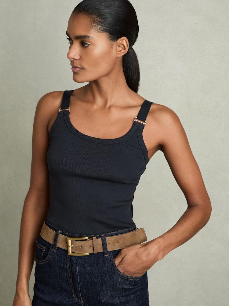 reiss Stretch-Cotton D-Ring Strap Vest in Navy