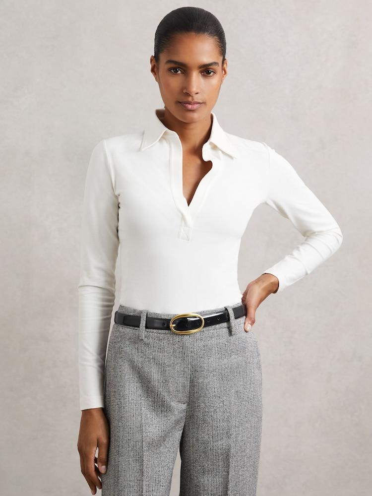 reiss Stretch-Cotton Open-Collar Shirt in Ivory