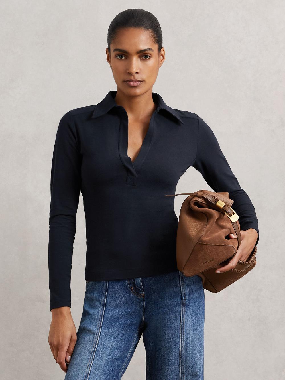 Reiss Stretch-Cotton Open-Collar Shirt In Navy
