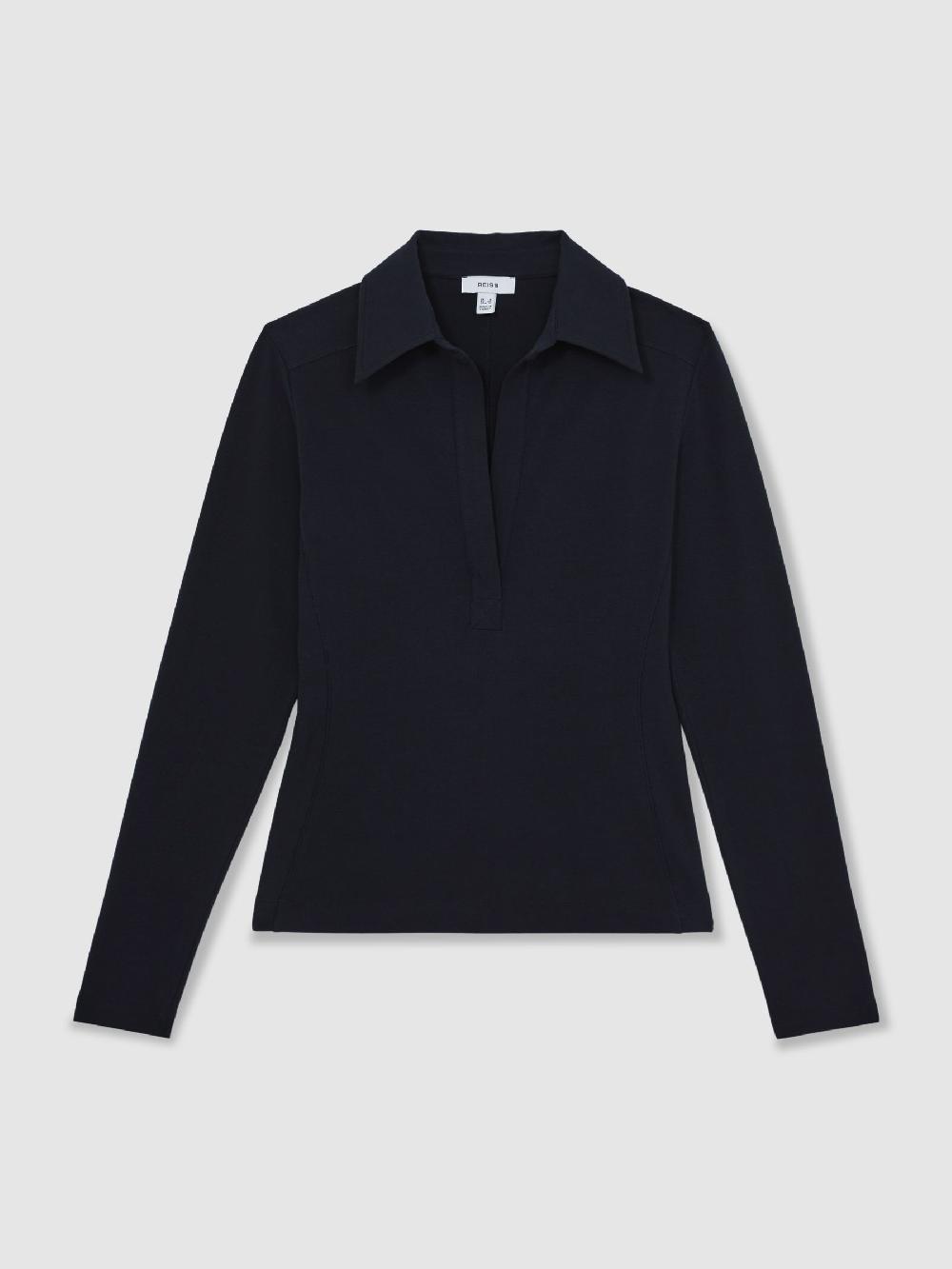 Reiss Stretch-Cotton Open-Collar Shirt In Navy