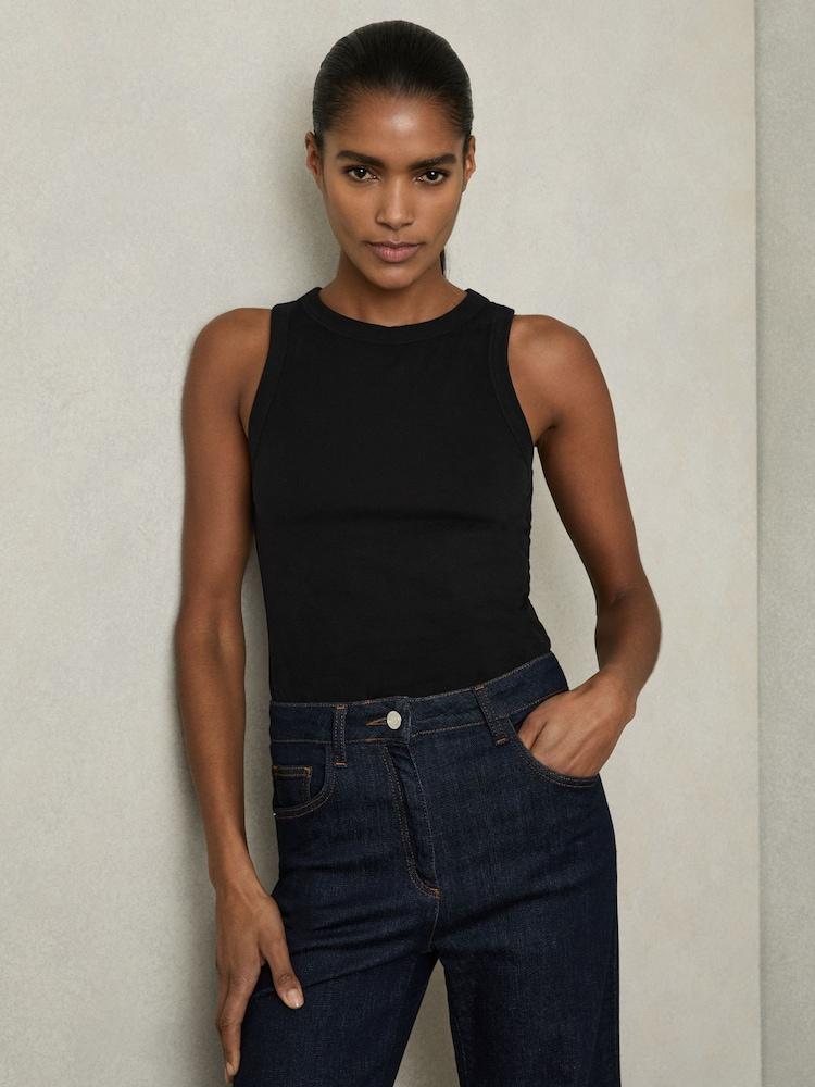reiss Stretch-Cotton Racerback Vest in Black