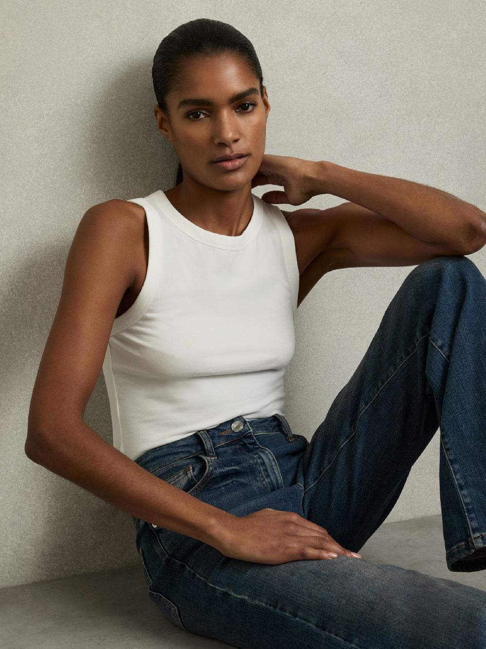 Reiss Stretch-Cotton Racerback Vest In White