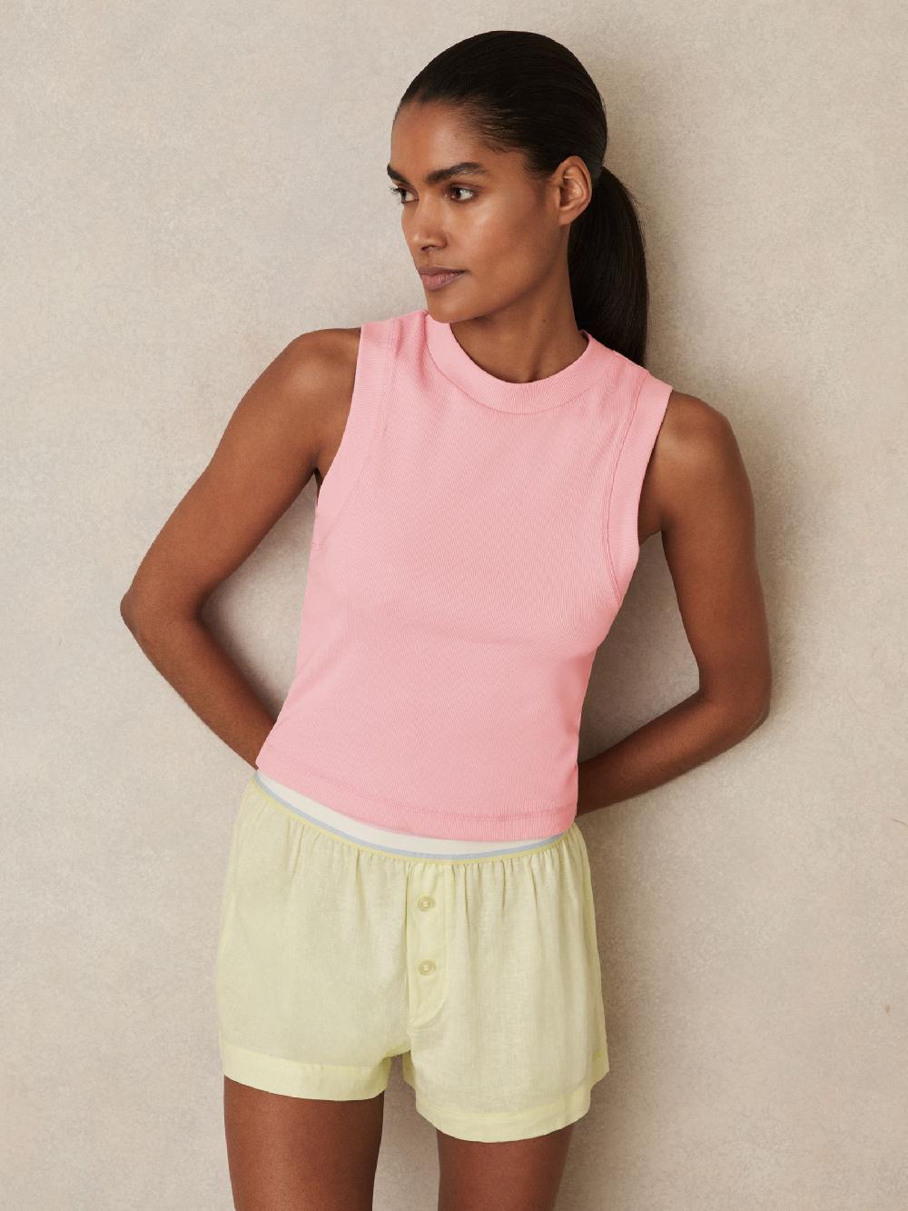 Reiss Stretch-Cotton Ribbed Vest In Pink