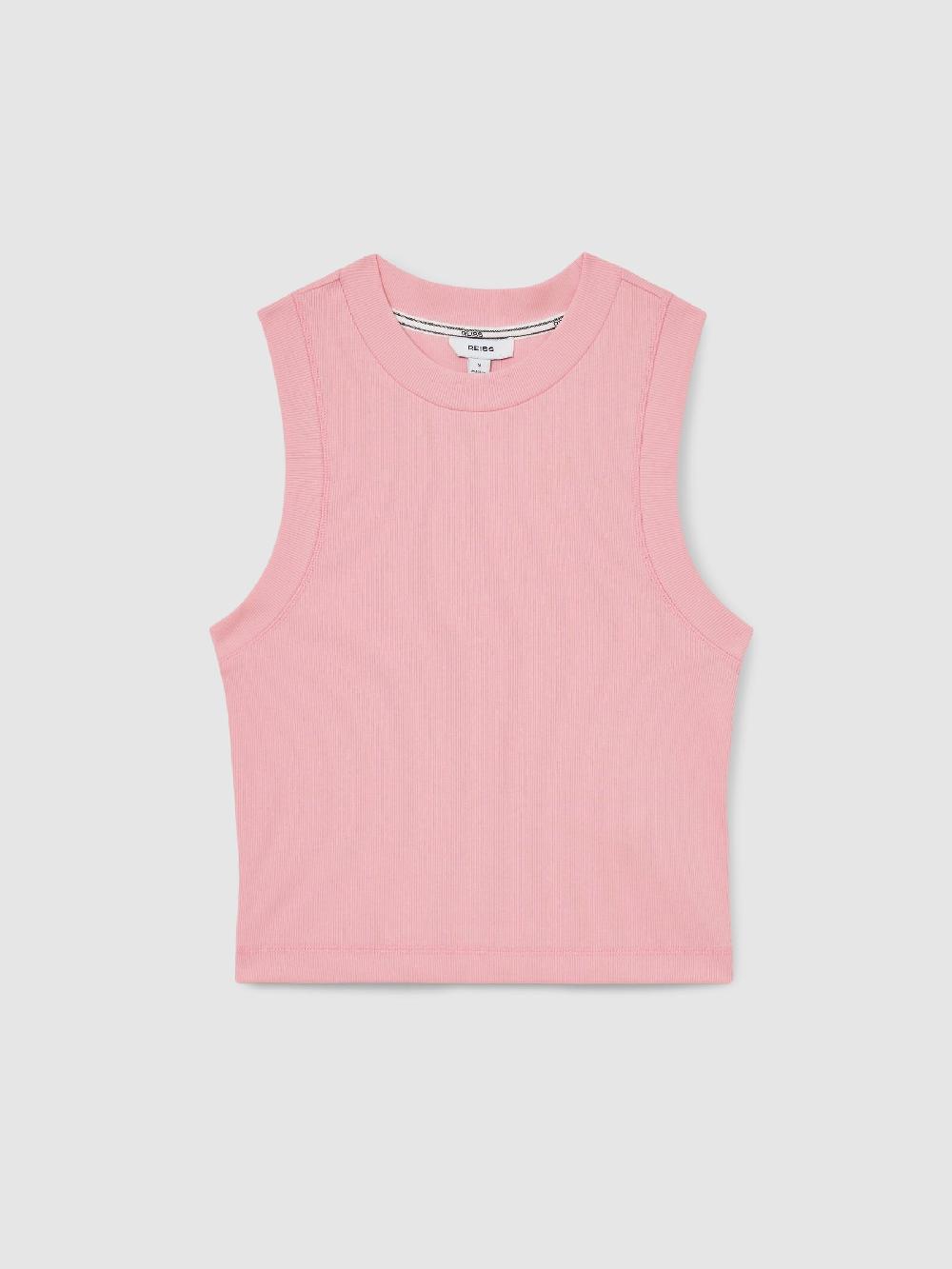 Reiss Stretch-Cotton Ribbed Vest In Pink
