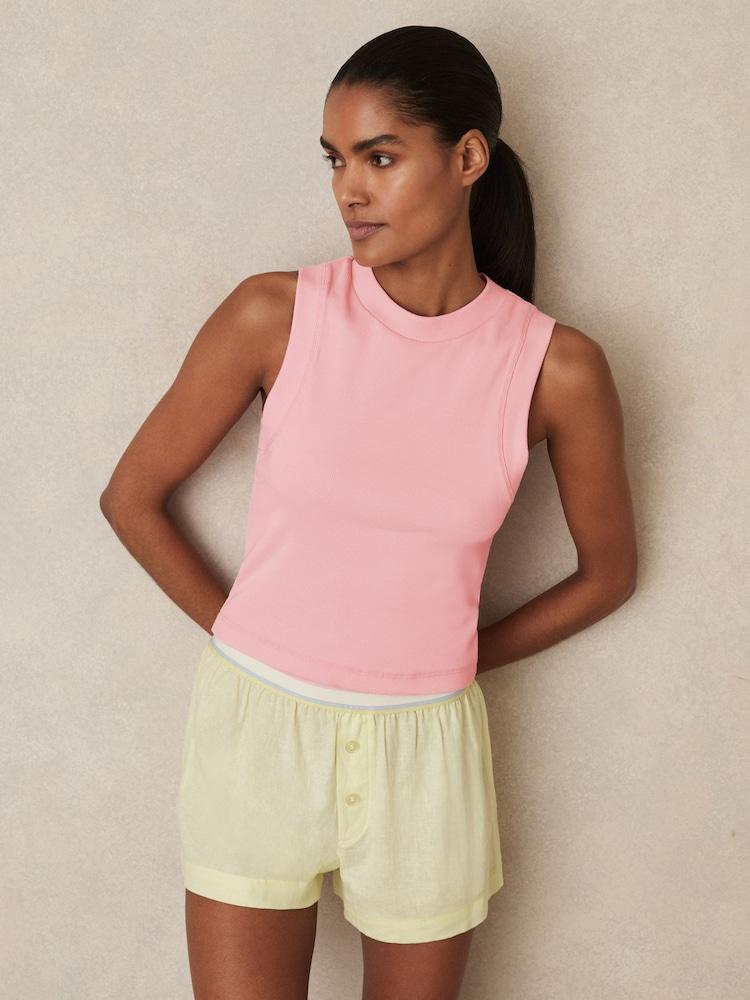 reiss Stretch-Cotton Ribbed Vest in Pink