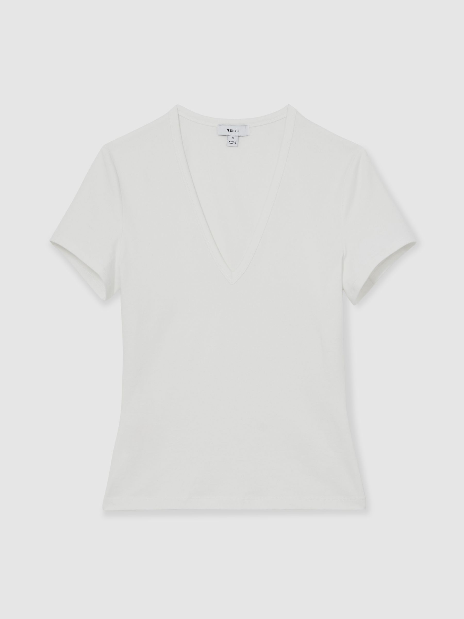 Reiss Stretch Cotton V-Neck T-Shirt In White