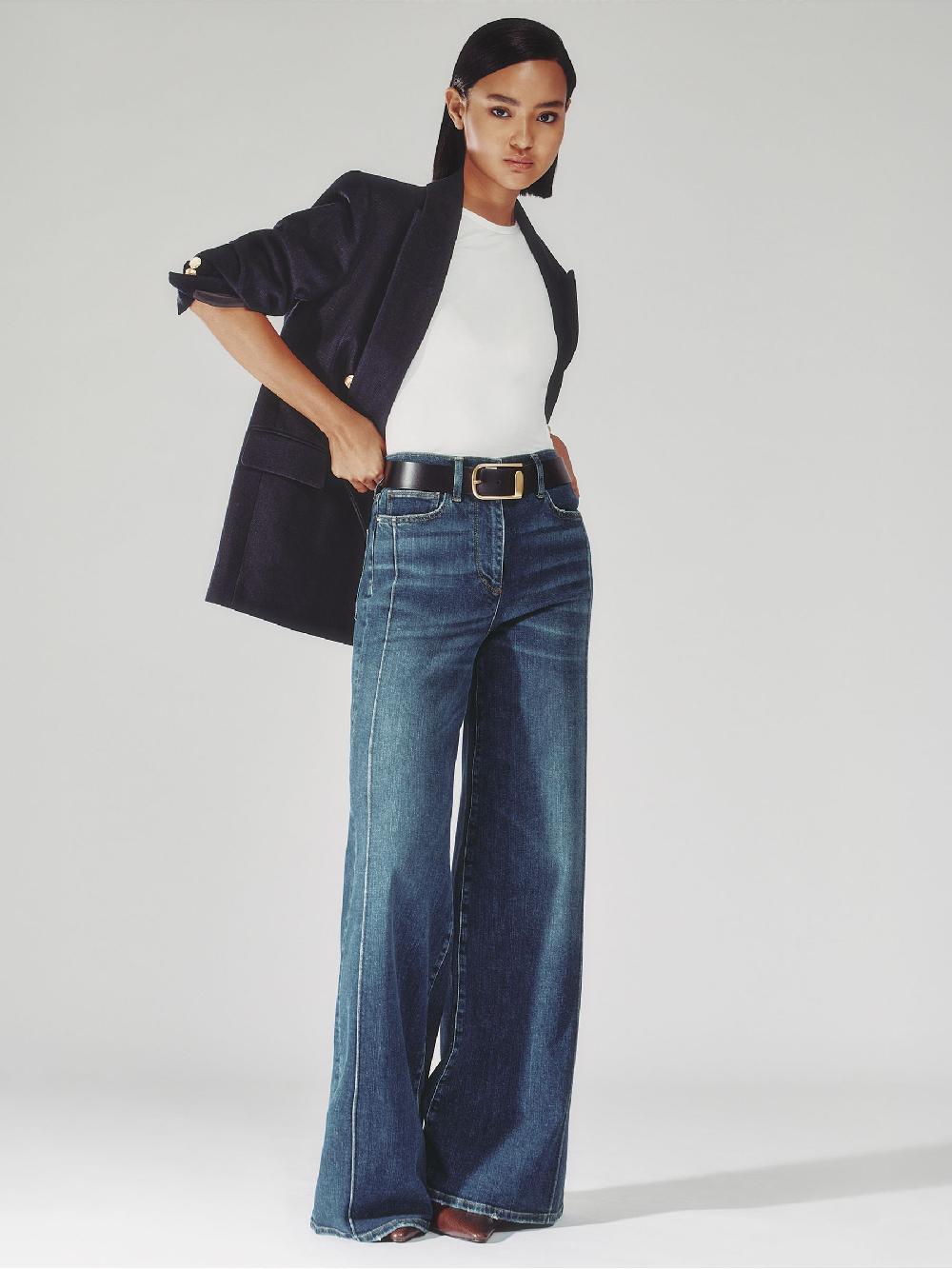 Reiss Stretch-Cotton Wide-Leg Jeans In Mid Blue