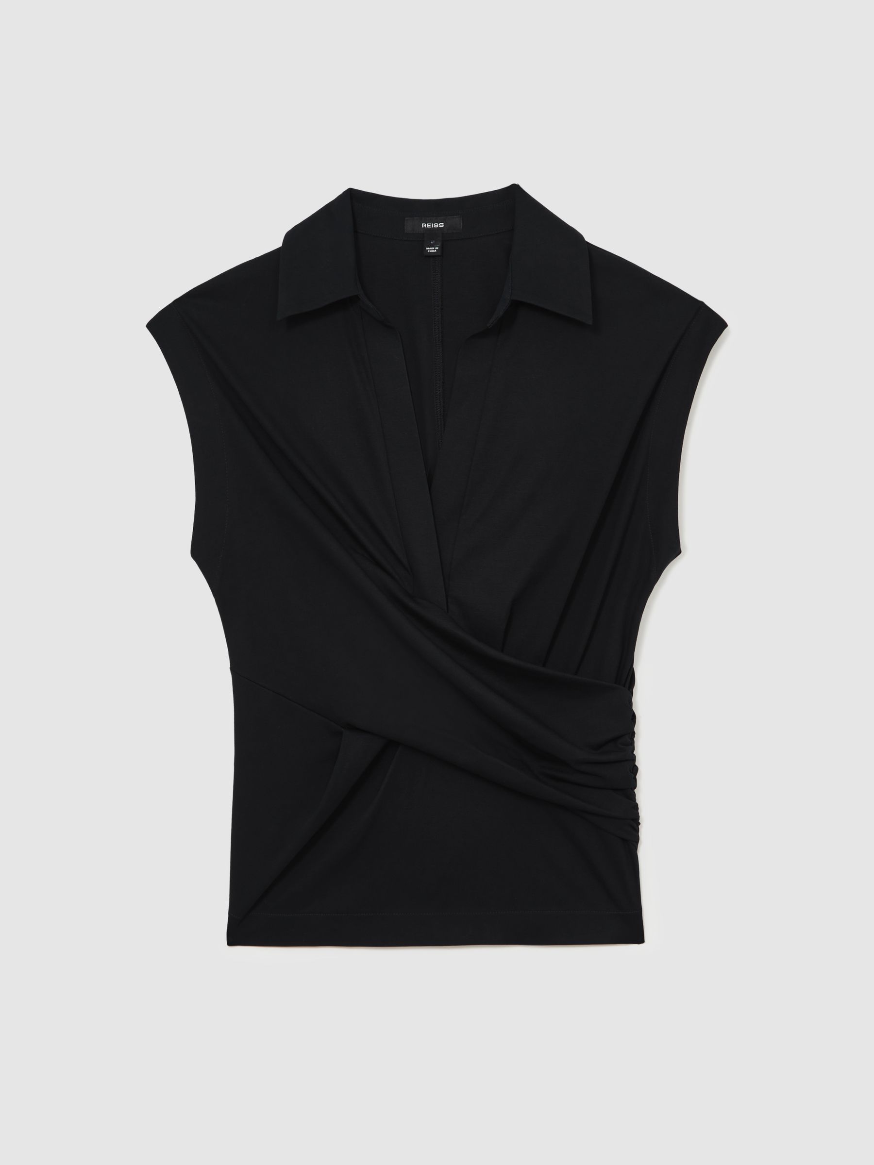 Reiss Stretch-Cotton Wrap-Front Collar Top In Navy