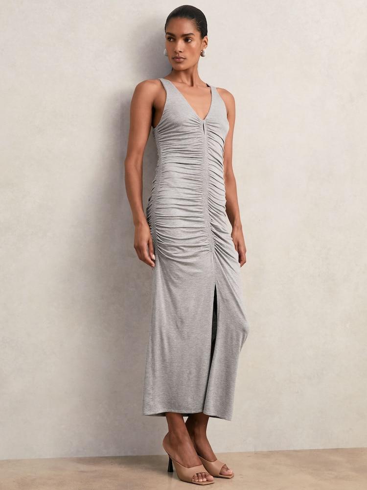 reiss Stretch-Modal Ruched Jersey Dress in Grey