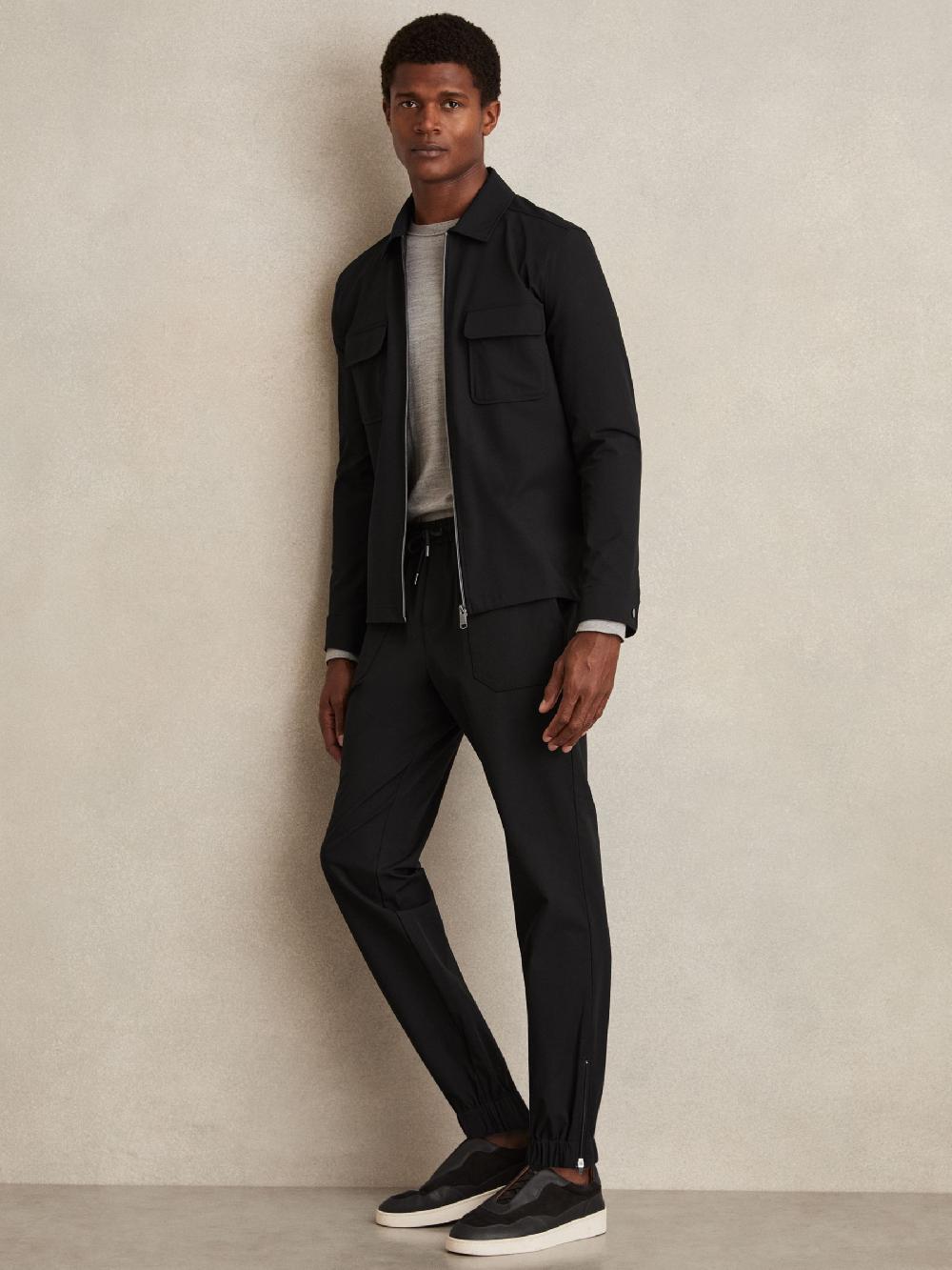 Reiss Stretch-Nylon Cuff Trousers In Black