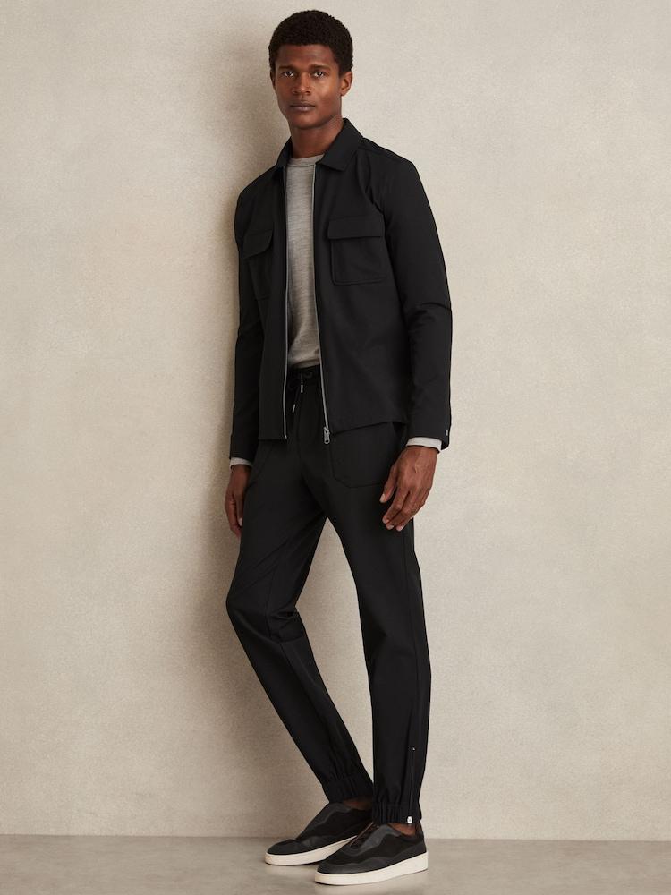 reiss Stretch-Nylon Cuff Trousers in Black
