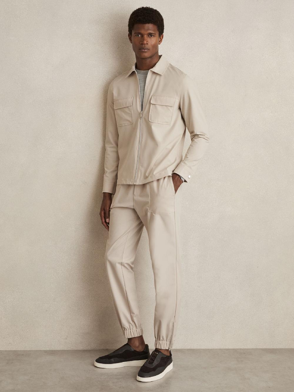 Reiss Stretch-Nylon Cuff Trousers In Stone